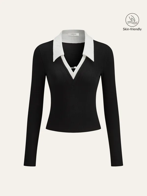 Lace Trim Collar Cotton Blend T-Shirt sold by COMMENSE