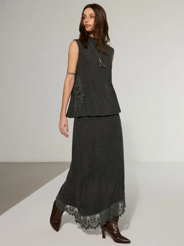 Lace Trim Sleeveless Top and Maxi Skirt Set sold by COMMENSE