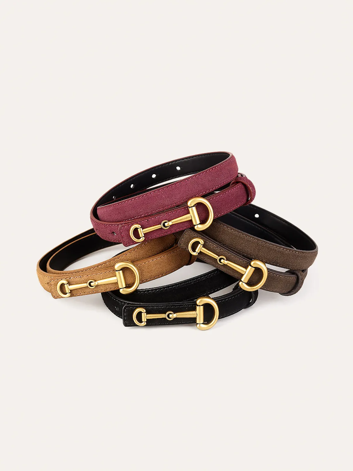 Horsebit Buckle Suede Effect Thin Belt sold by COMMENSE product image thumbnail 3