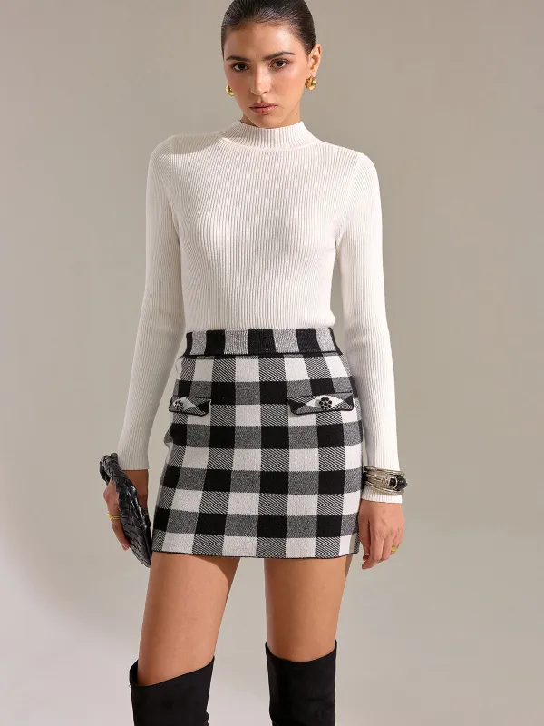 Checkered Wool Blend Mini Skirt sold by COMMENSE