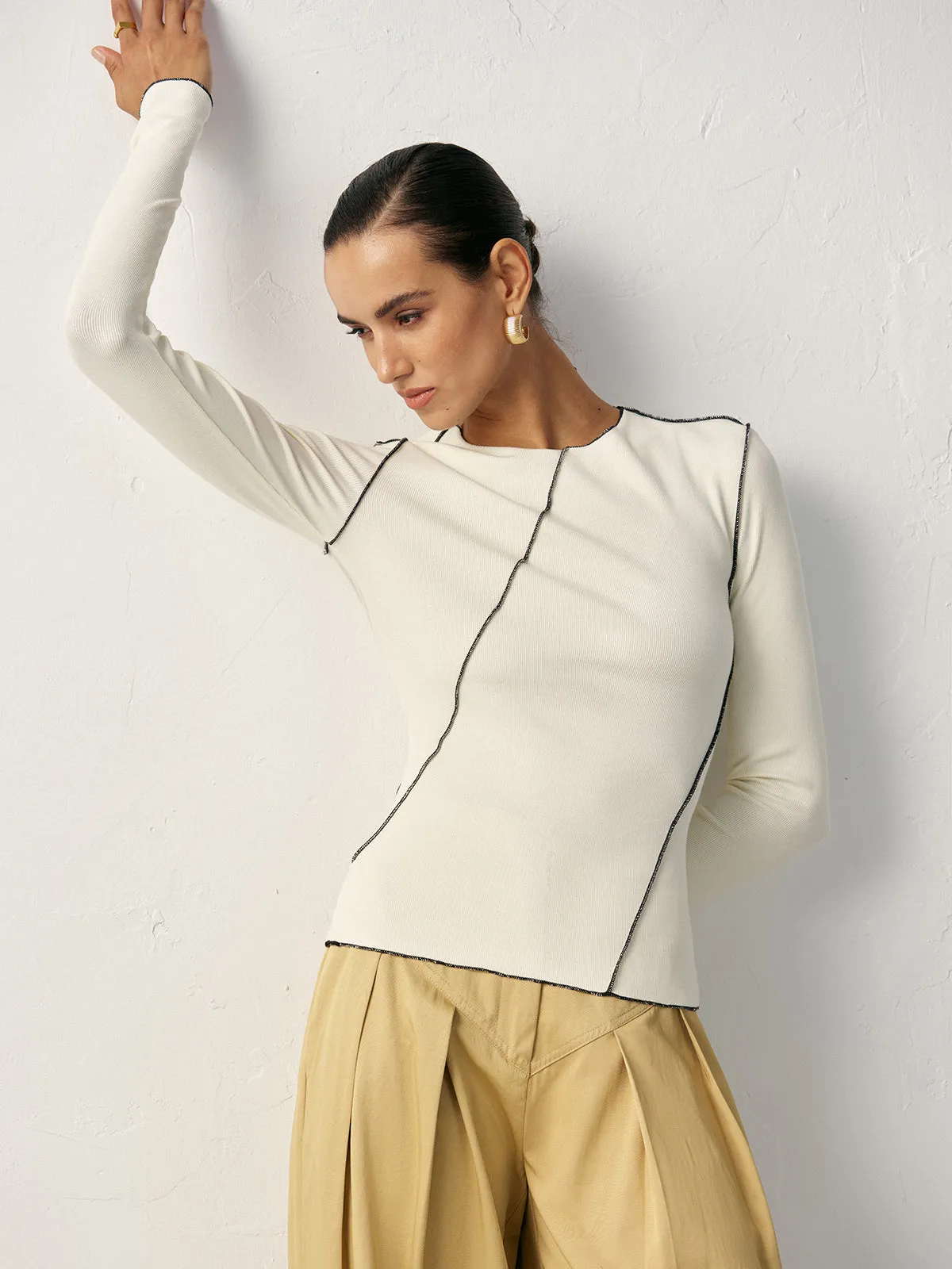Contrast Piping Ribbed Knit Top sold by COMMENSE product image thumbnail 5