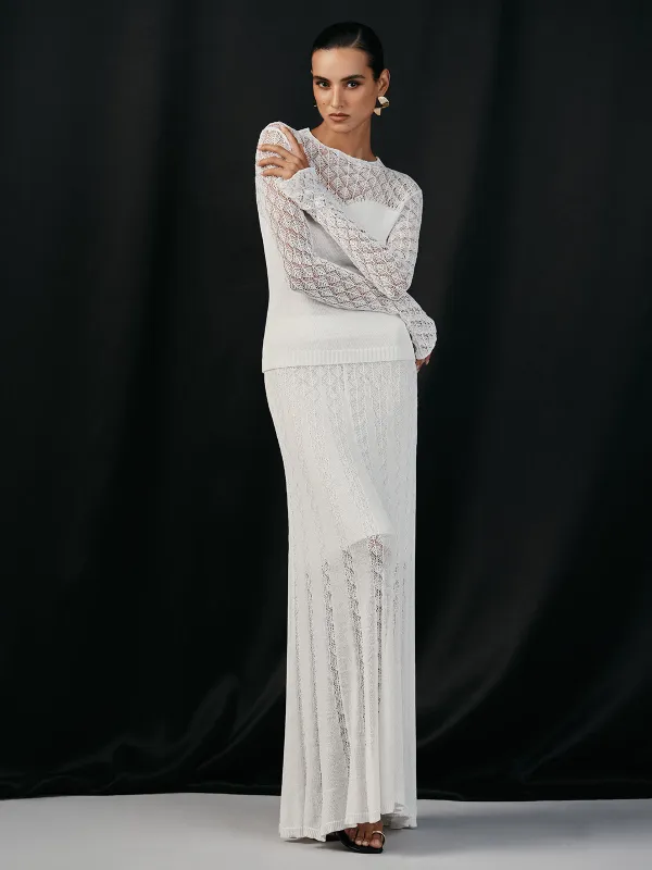 Lace Paneled Knit Maxi Skirt sold by COMMENSE