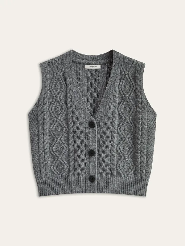 Cable-Knit Sleeveless Sweater Vest sold by COMMENSE