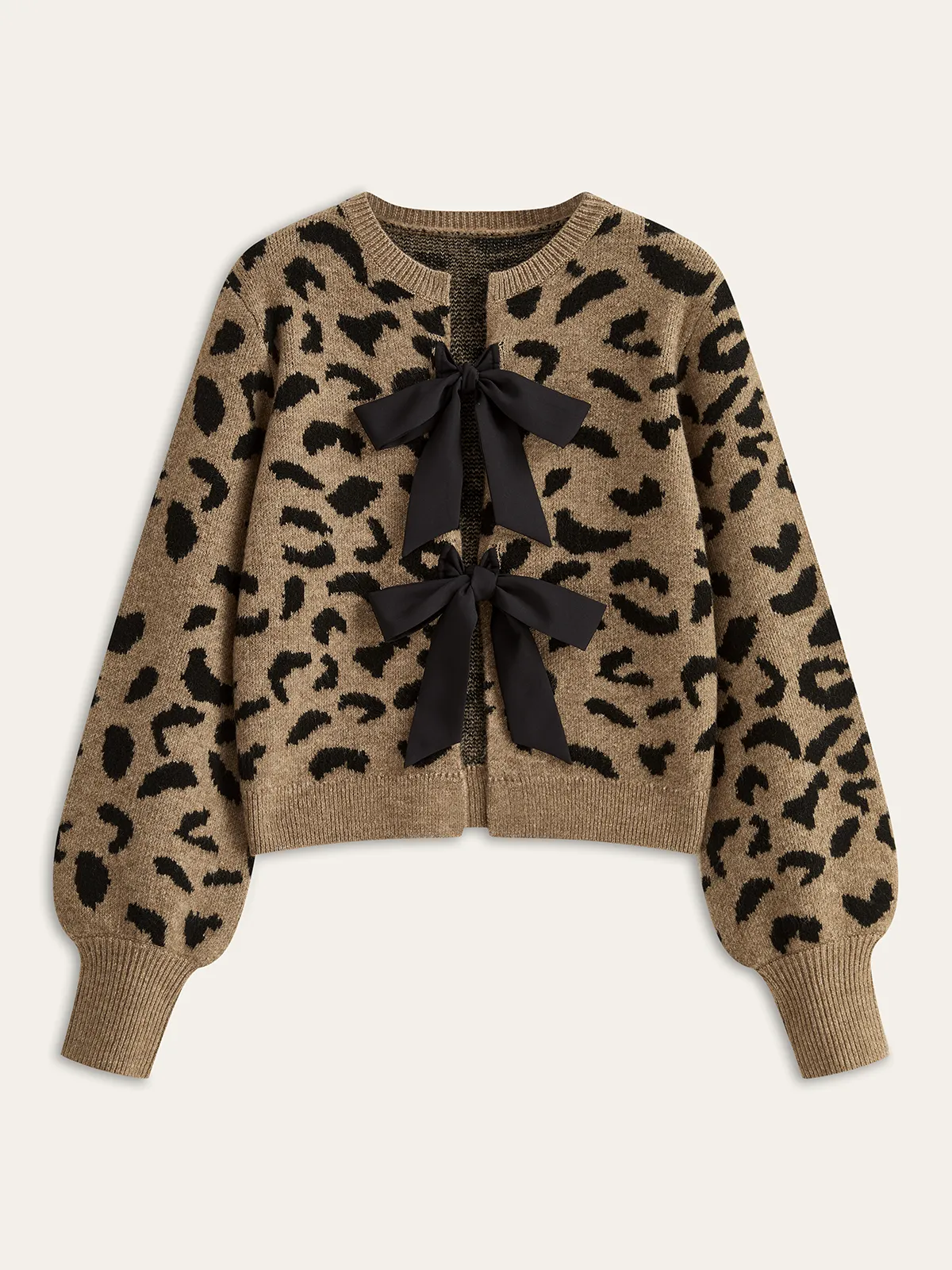 Leopard Bow Tie Knit Top sold by COMMENSE