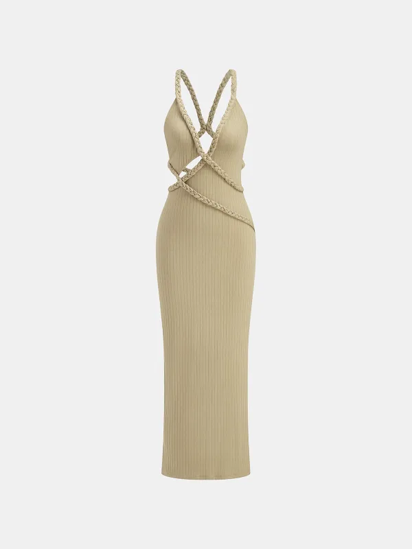 Braided Bodycon Asymmetrical Dress sold by COMMENSE