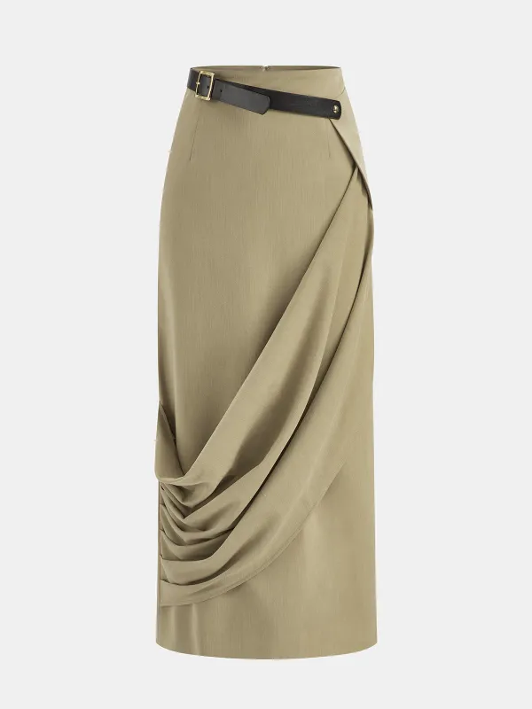 Belted Asymmetrical Drape Skirt sold by COMMENSE
