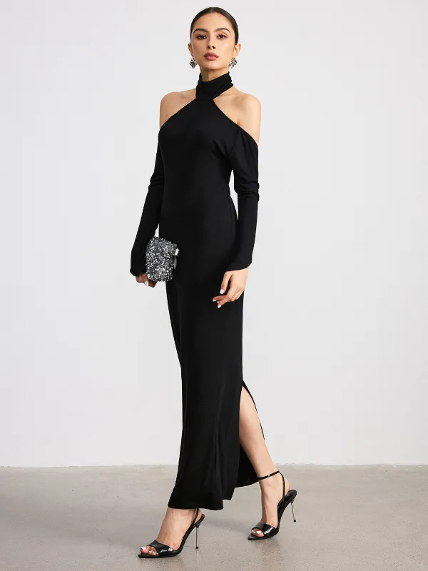 Halter Neck Backless Long Sleeve Knit Maxi Dress sold by COMMENSE