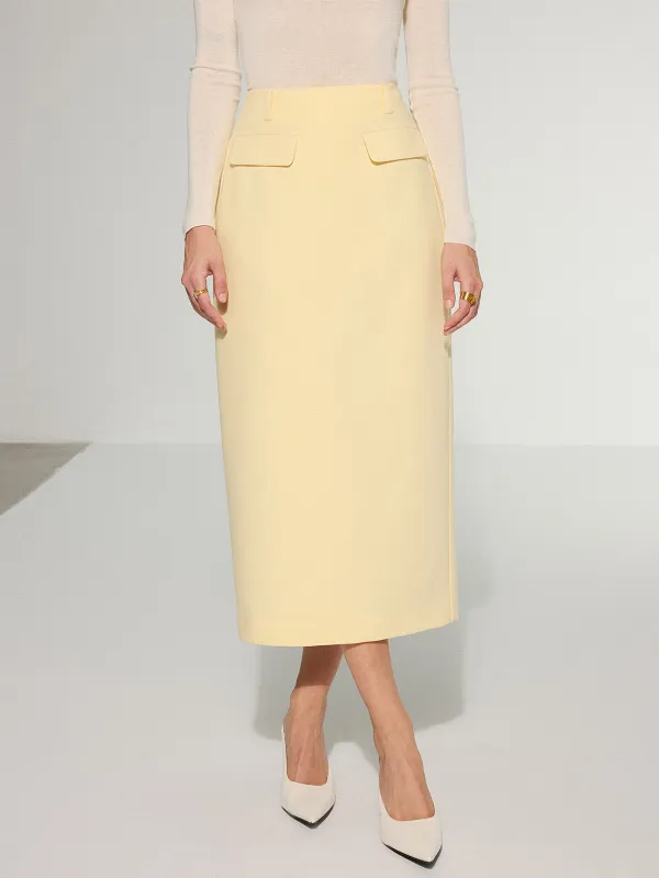 Decor Pocket Back Slit Midi Skirt sold by COMMENSE