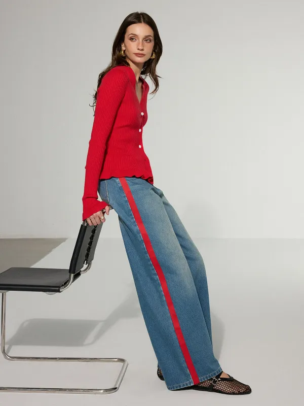 Contrast Side Striped Wide-Leg Jeans sold by COMMENSE
