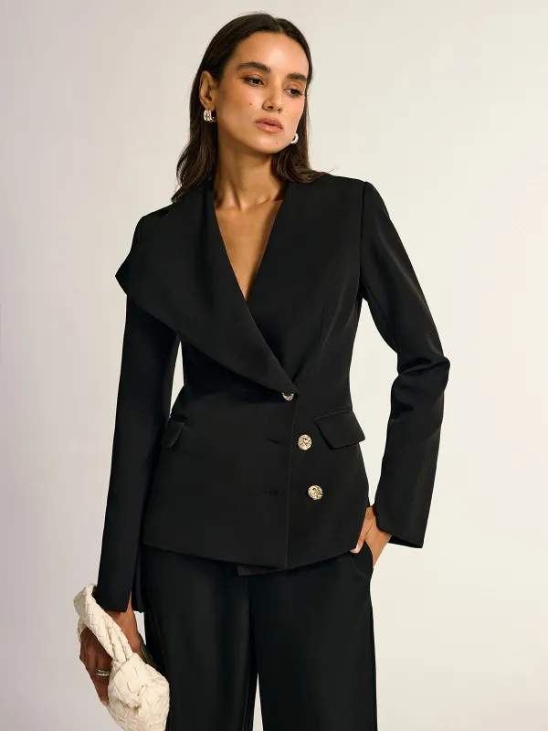 Metal Button Shawl Collar Blazer sold by COMMENSE