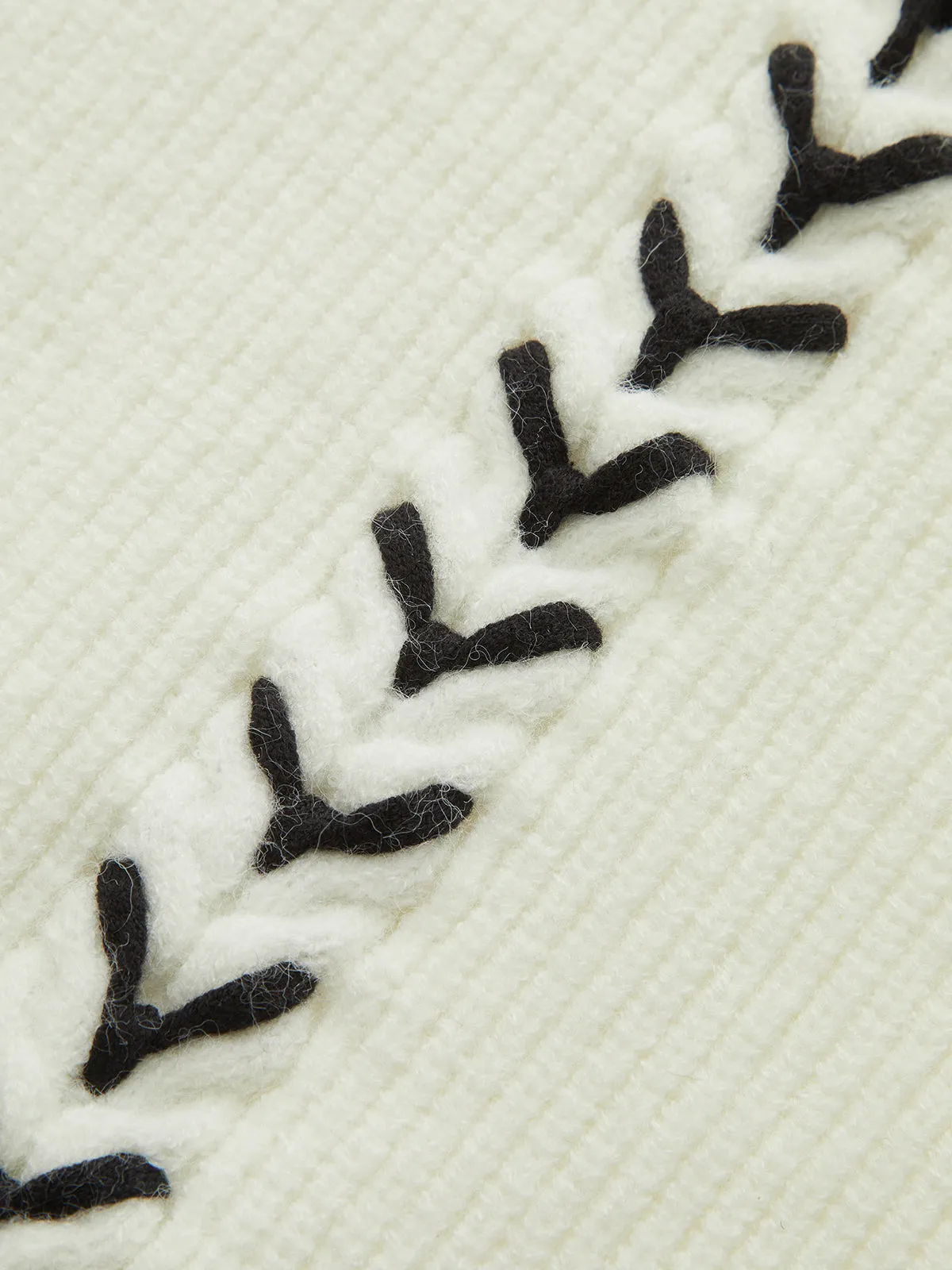 Contrast Stitching Polo Neck Cable Knit Top sold by COMMENSE product image thumbnail 3