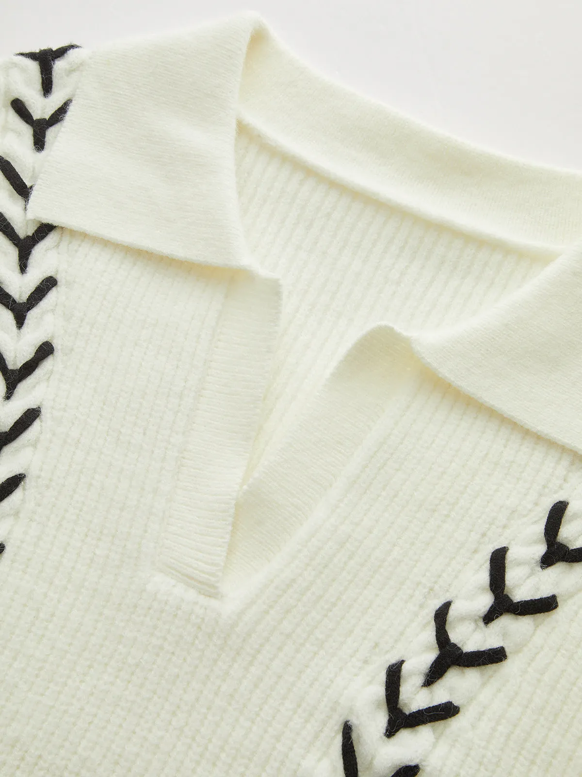 Contrast Stitching Polo Neck Cable Knit Top sold by COMMENSE product image thumbnail 4