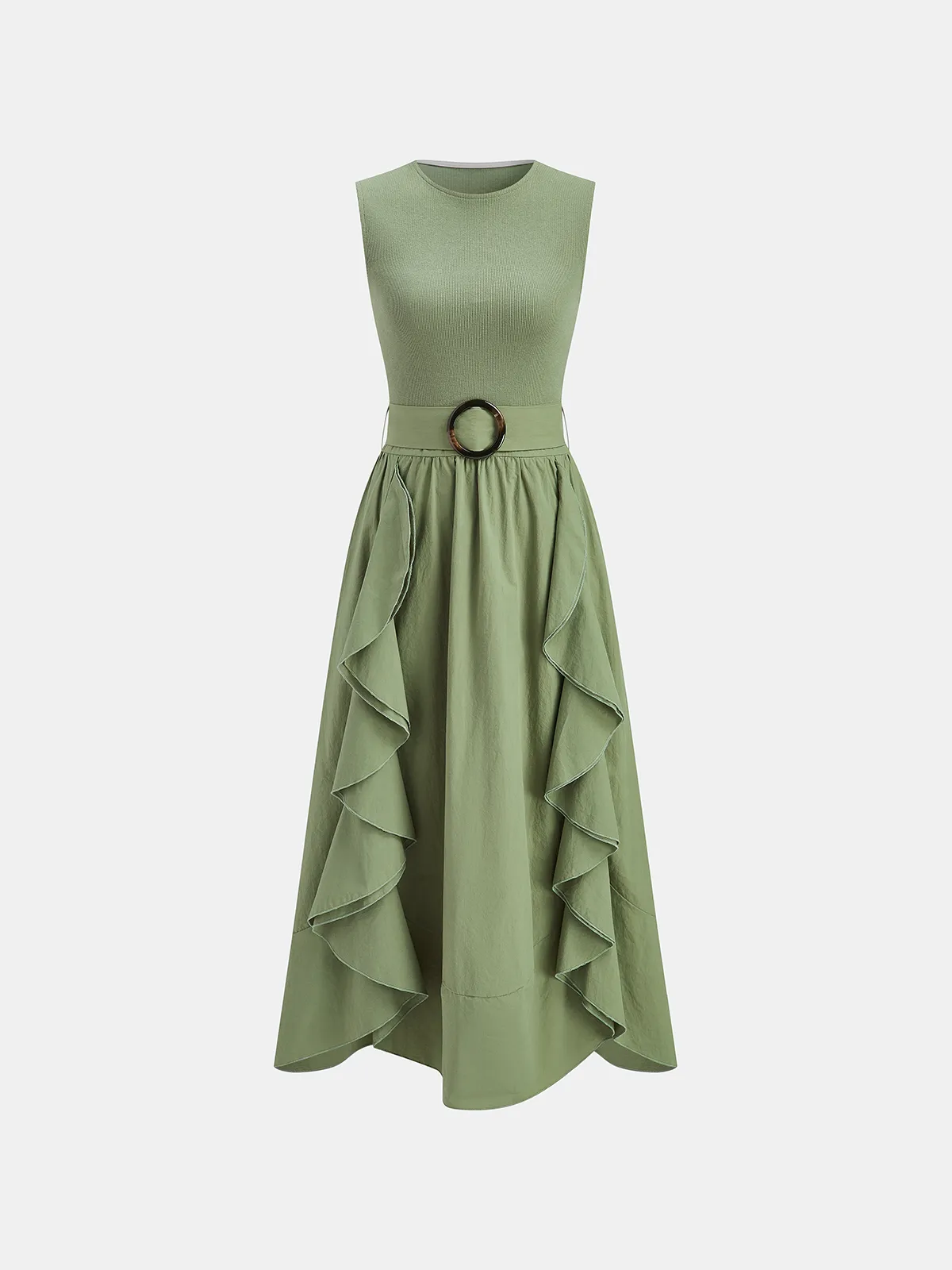 Cotton Blend Ruffled Belted Sleeveless Maxi Dress sold by COMMENSE