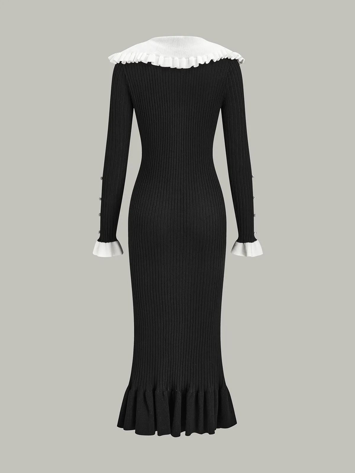 Contrast Ruffled Collar Knit Midi Dress sold by COMMENSE product image thumbnail 3