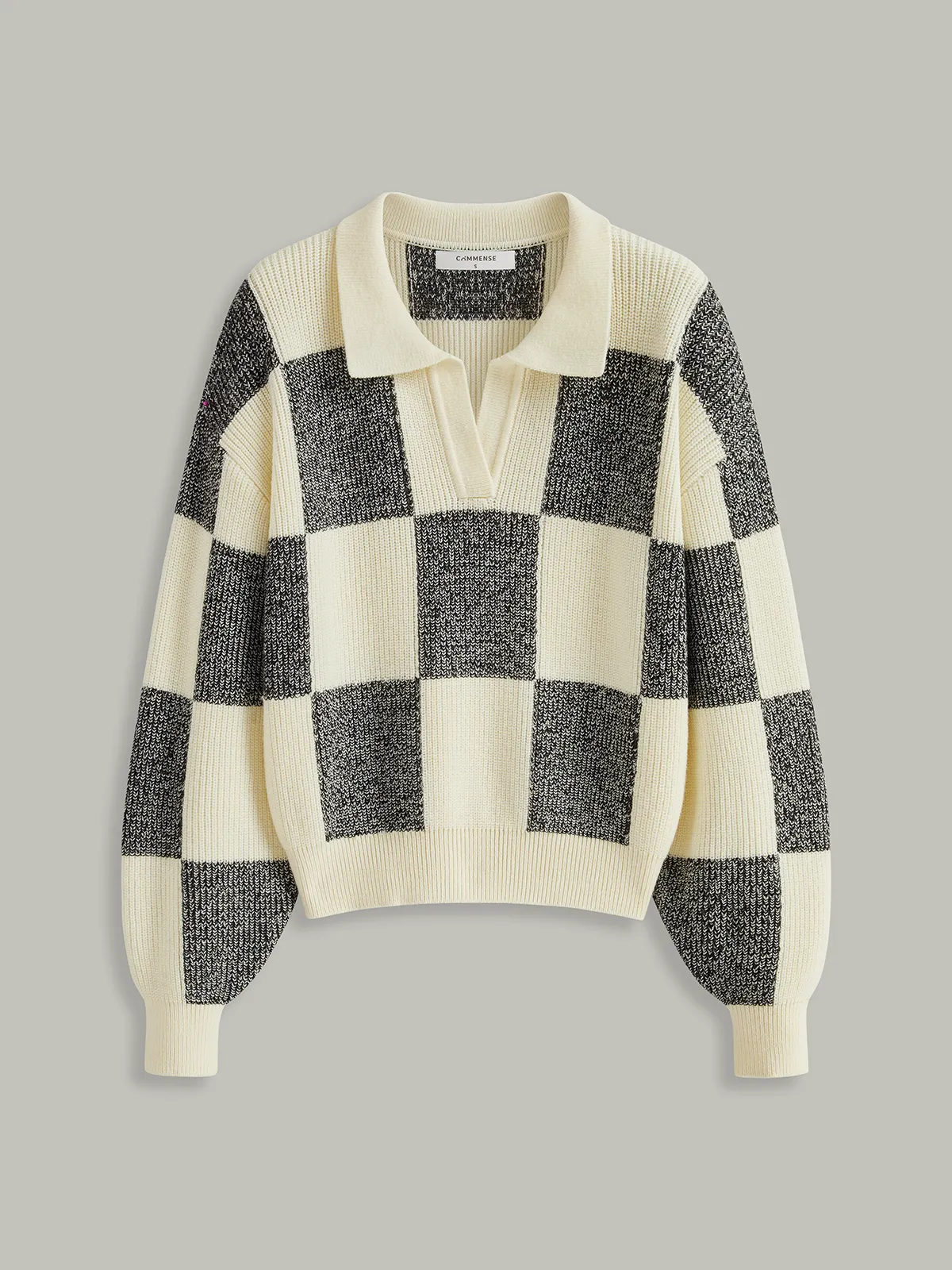 Checkered Wool Blend Polo Knit Top sold by COMMENSE