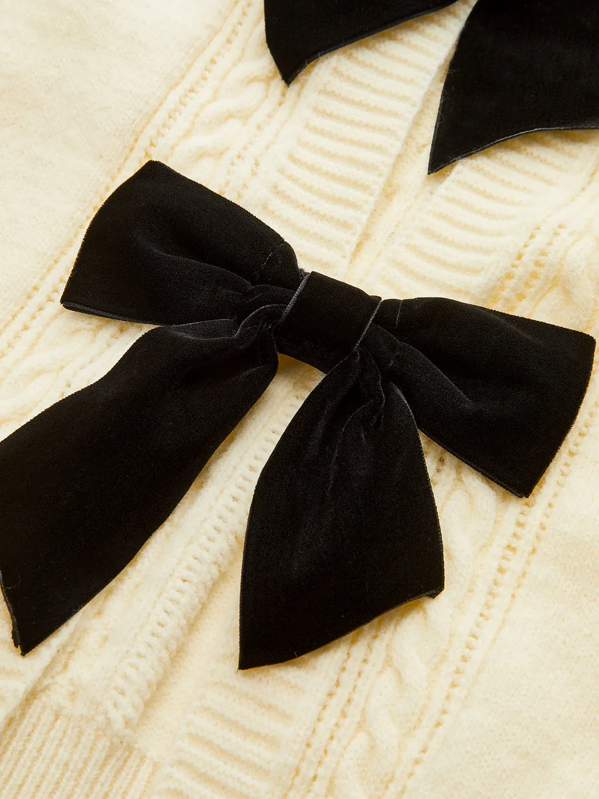 Velvet Bow Cable Knit Cardigan sold by COMMENSE product image thumbnail 3