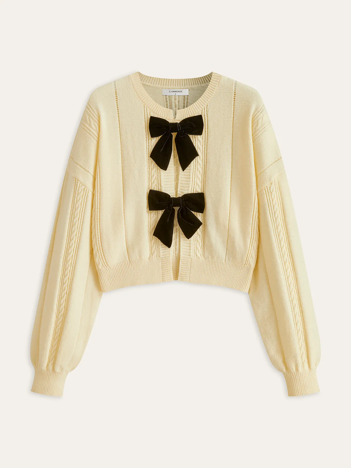 Velvet Bow Cable Knit Cardigan sold by COMMENSE