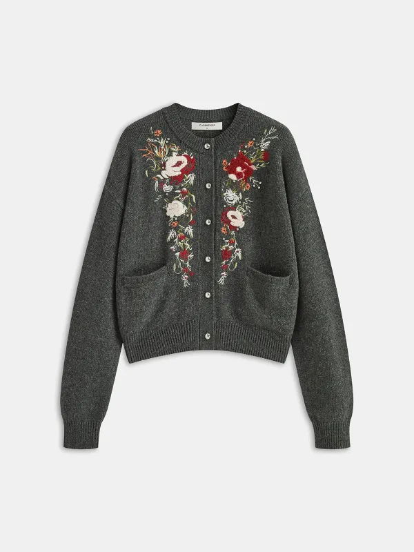 Floral Embroidery Wool Blend Cardigan sold by COMMENSE