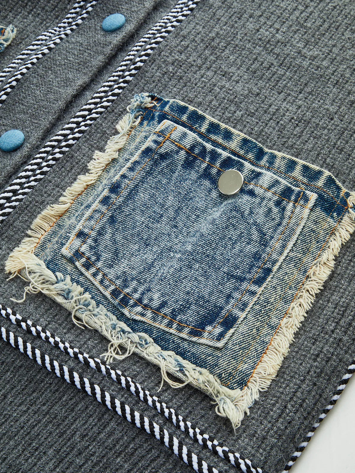 Contrast Trim Denim Panel Cardigan sold by COMMENSE product image thumbnail 3
