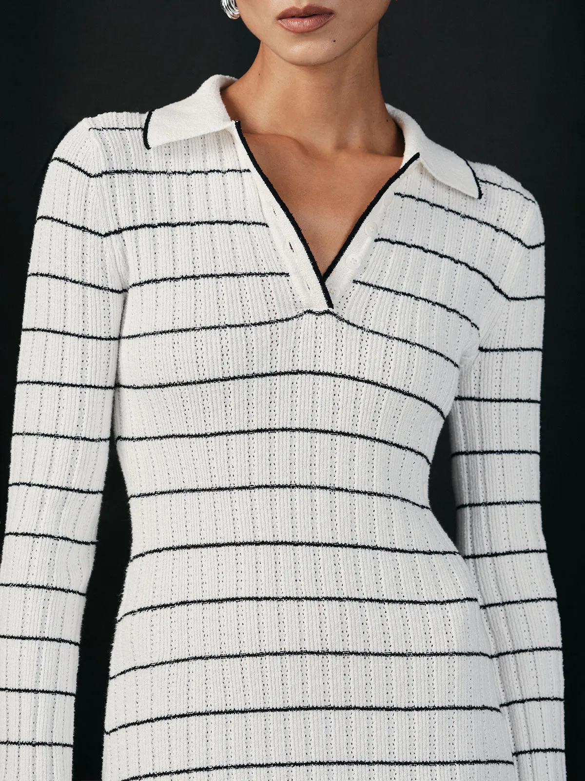 Sailor-stripe Stretch-knit Midi Dress sold by COMMENSE product image thumbnail 3