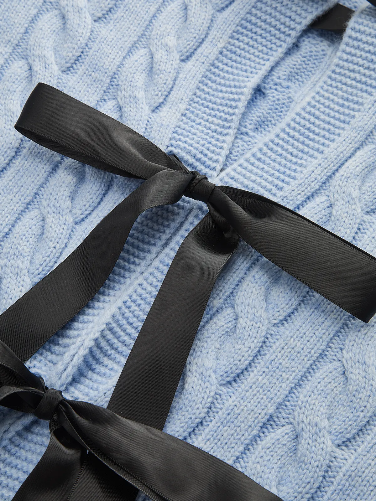 Cable Knit Tie Detail Sweater sold by COMMENSE product image thumbnail 3