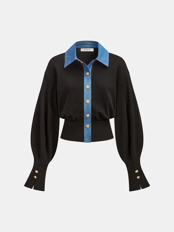 Denim Trim Buttoned Sweater sold by COMMENSE