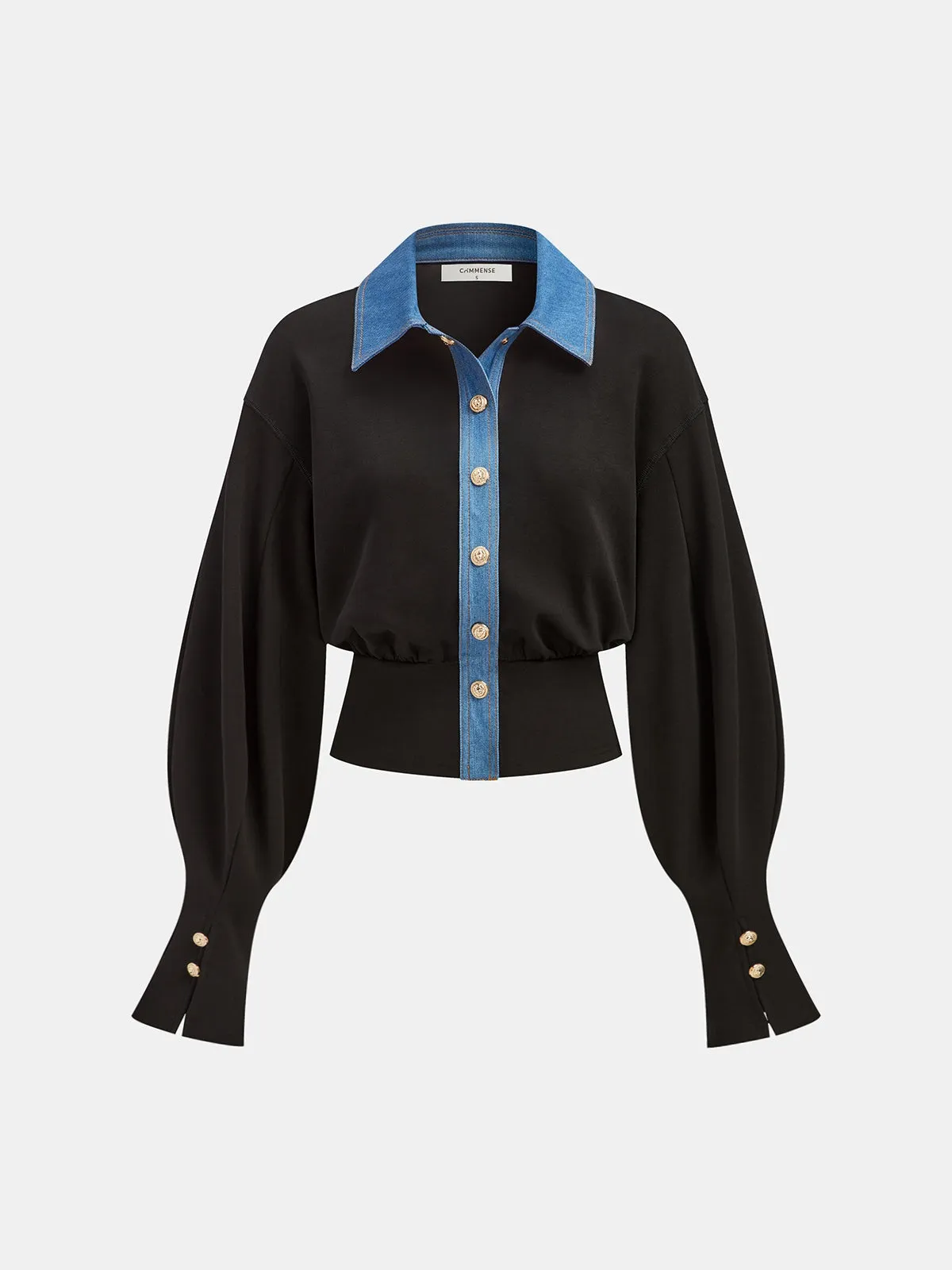 Denim Trim Buttoned Sweater sold by COMMENSE