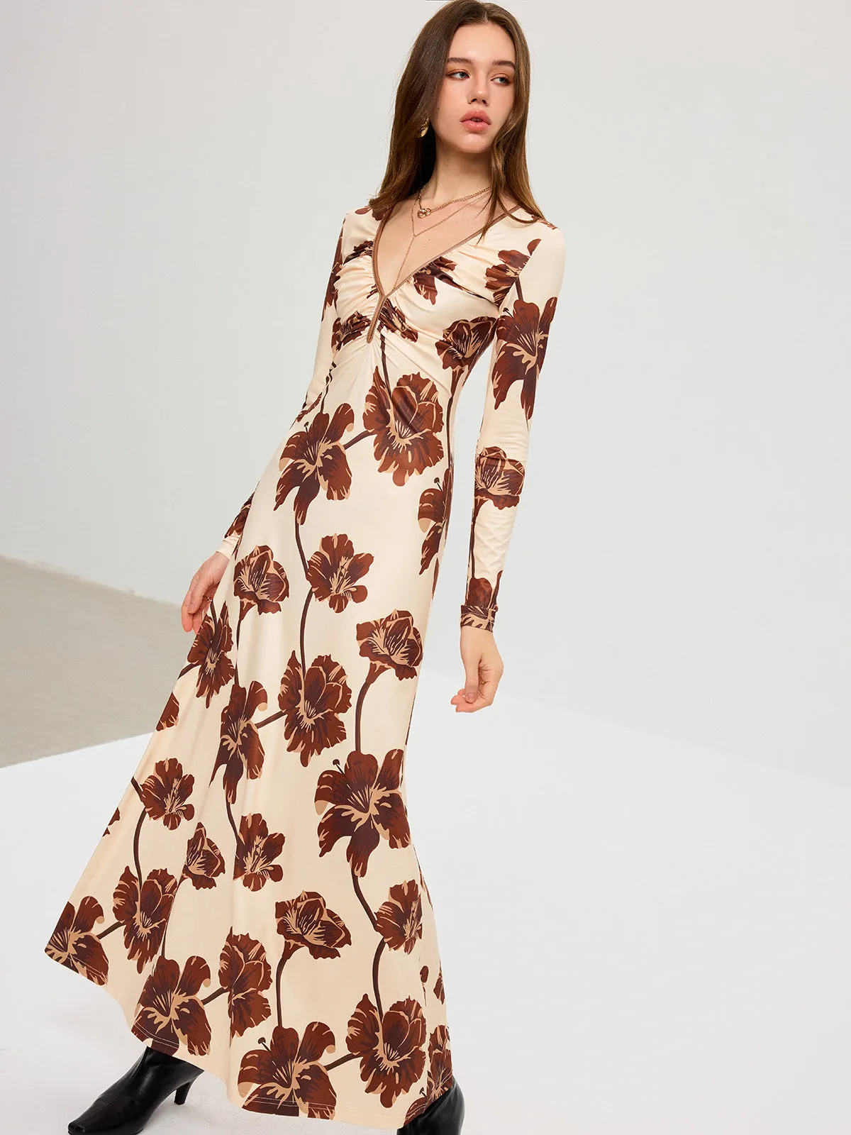 Floral Print V-Neck Maxi Dress sold by COMMENSE product image thumbnail 2