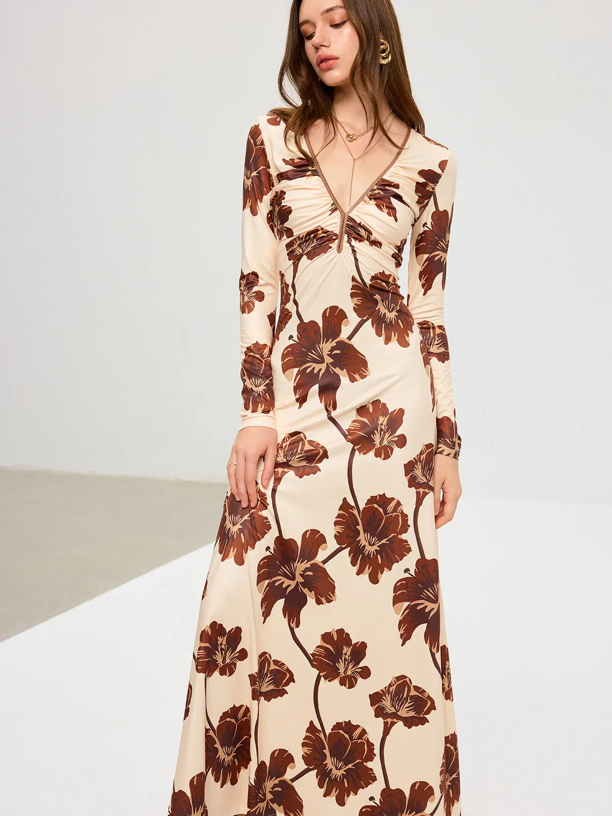 Floral Print V-Neck Maxi Dress sold by COMMENSE product image thumbnail 4