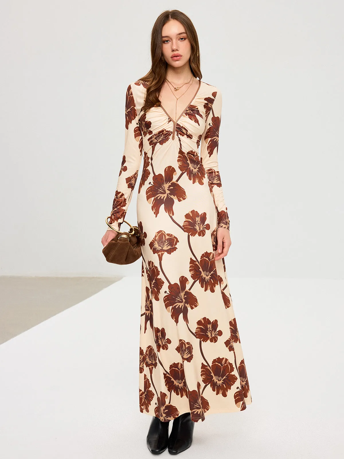 Floral Print V-Neck Maxi Dress sold by COMMENSE product image thumbnail 3