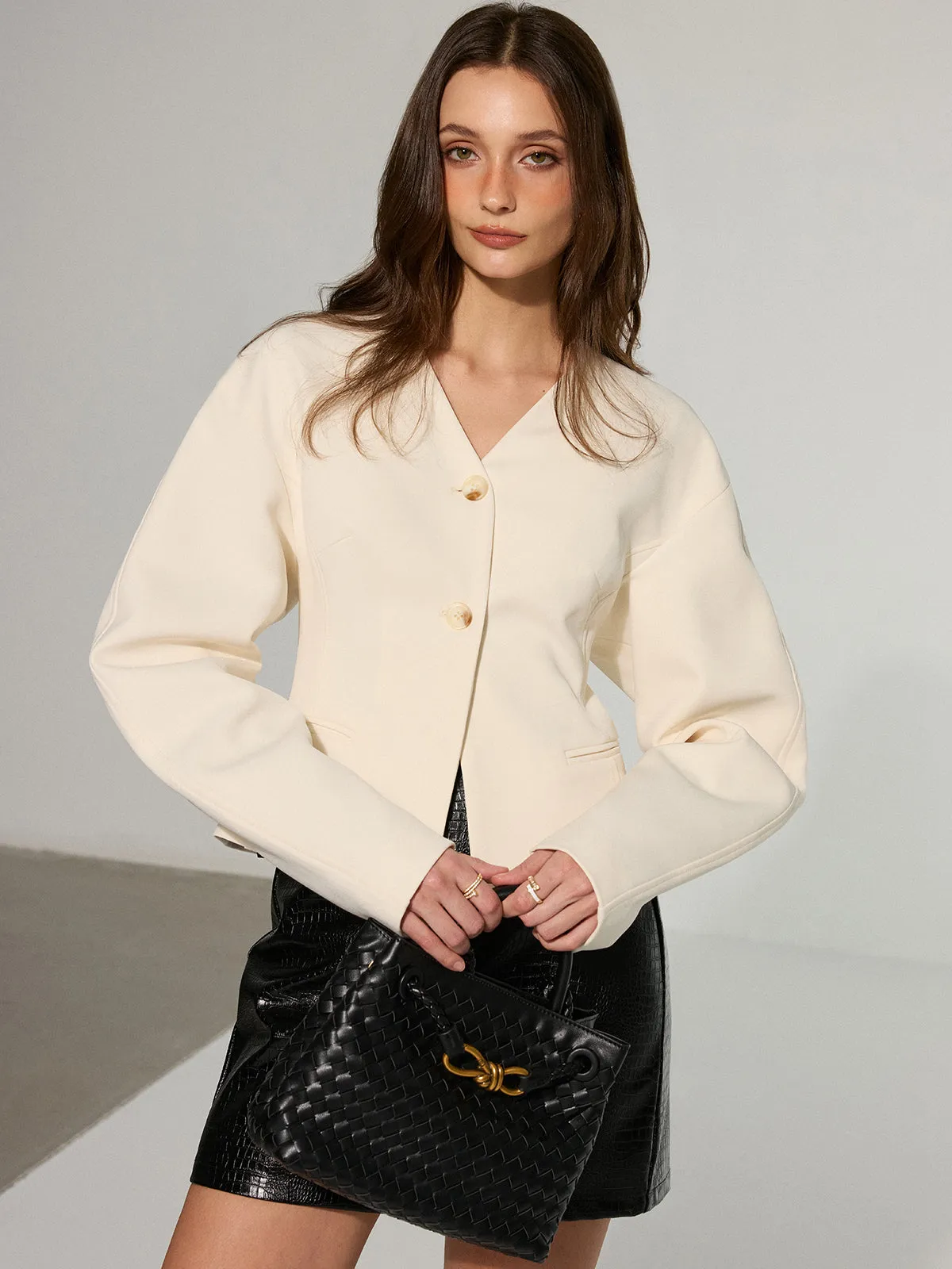 Drop-Shoulder V-Neck Blazer sold by COMMENSE