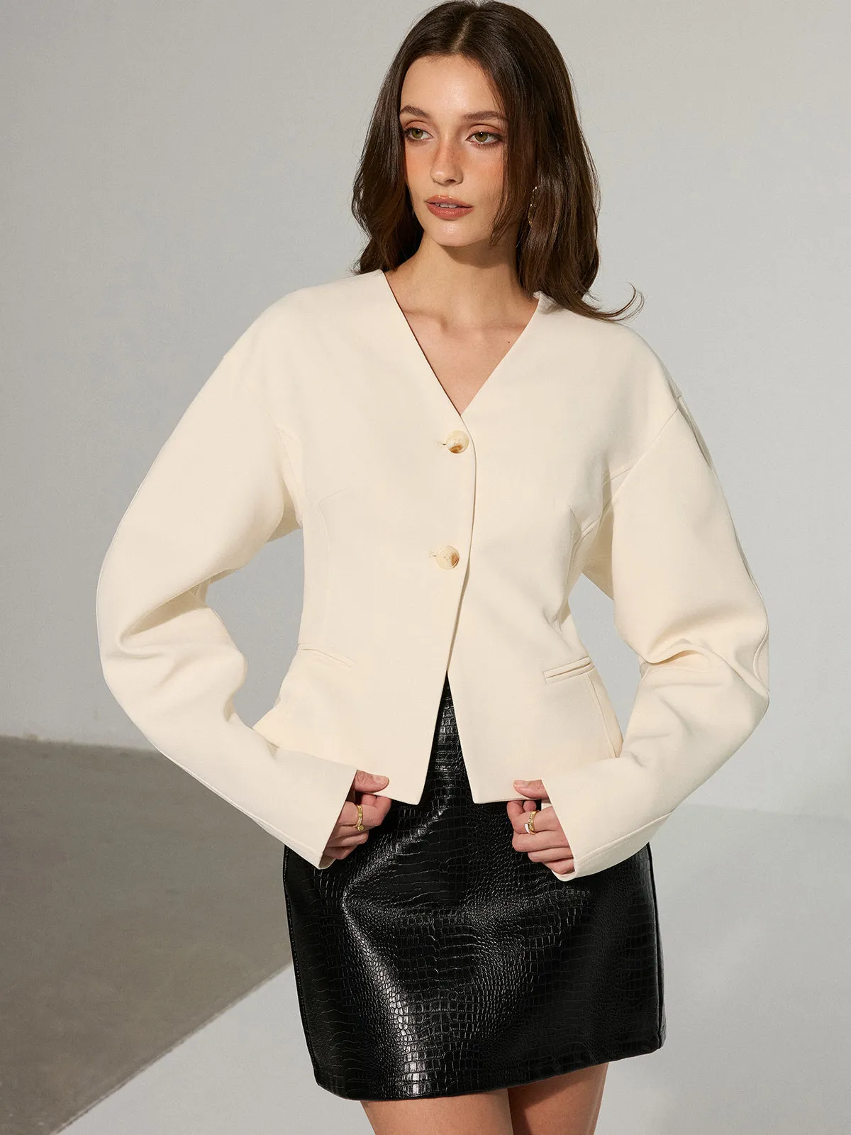 Drop-Shoulder V-Neck Blazer sold by COMMENSE product image thumbnail 2