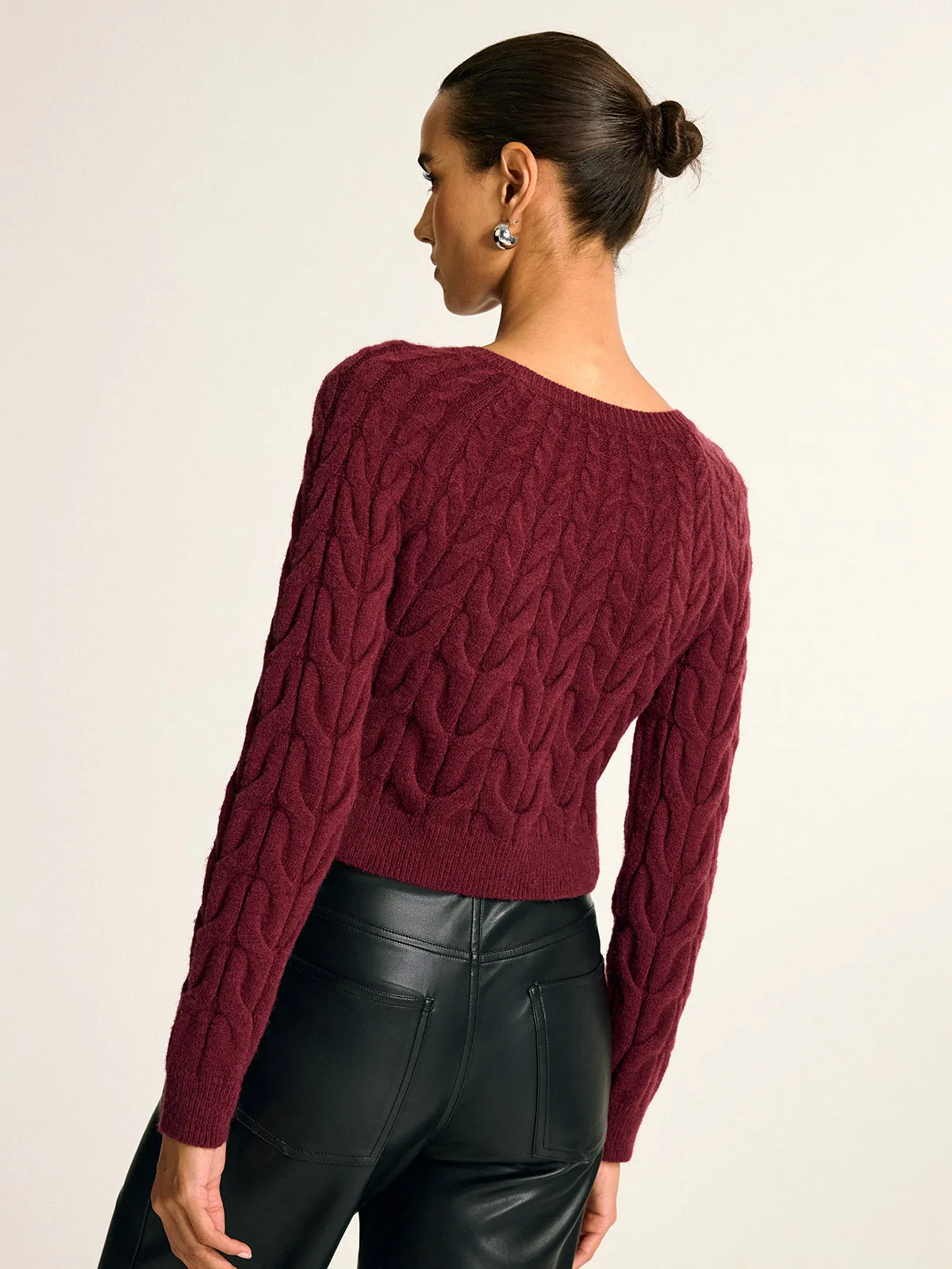 Metal Detail Cable Knit Round Neck Sweater sold by COMMENSE product image thumbnail 4