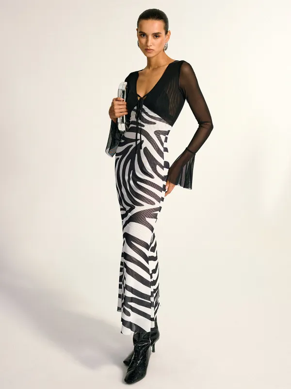 Zebra Print Mesh Maxi Dress sold by COMMENSE