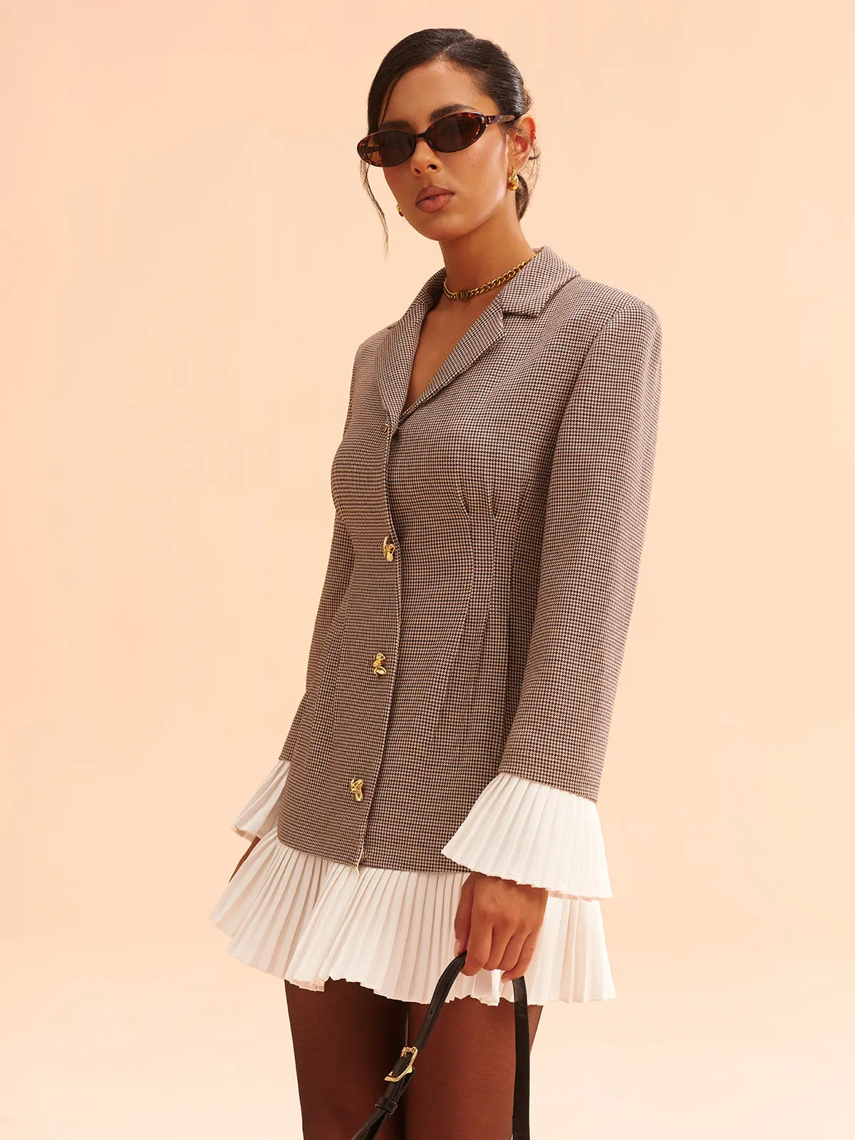 Pleated Hem Panel Houndstooth Blazer Dress sold by COMMENSE product image thumbnail 4