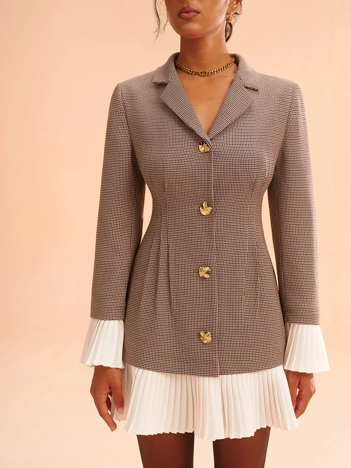 Pleated Hem Panel Houndstooth Blazer Dress sold by COMMENSE product image thumbnail 2