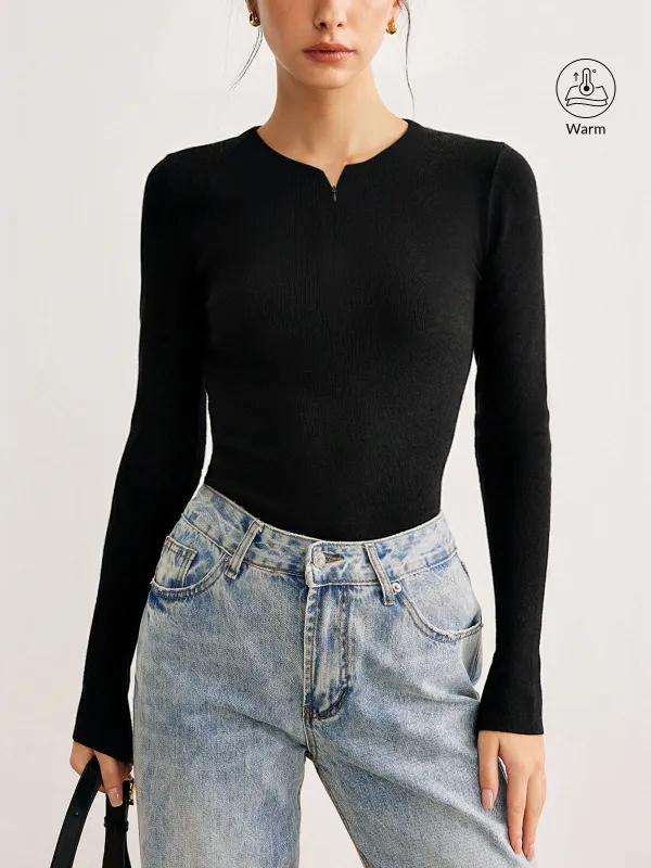 Slim Fit Zip-Front Long Sleeve T-Shirt sold by COMMENSE