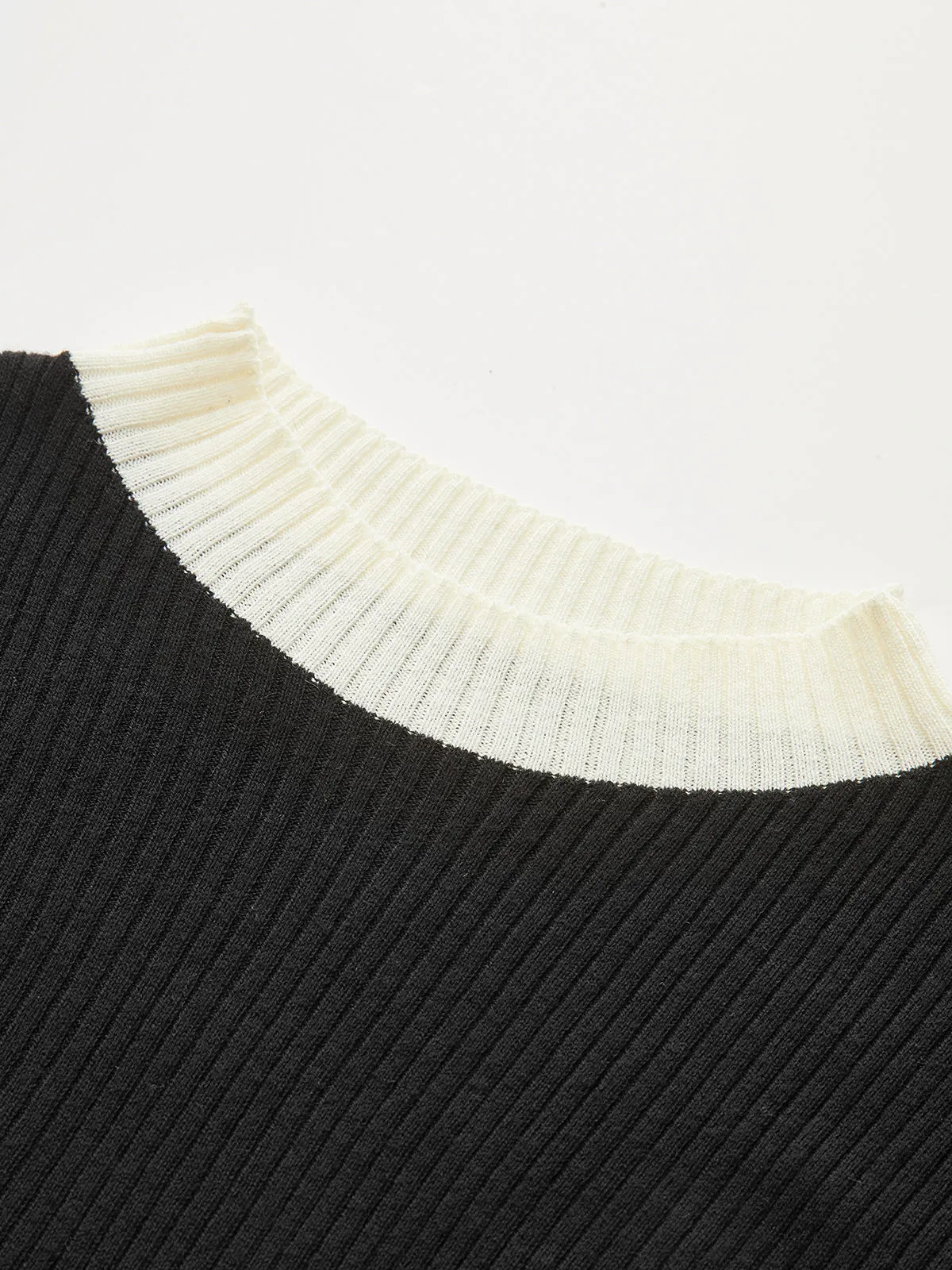 Color-Block Asymmetric Hem Ribbed Knit Top sold by COMMENSE product image thumbnail 5