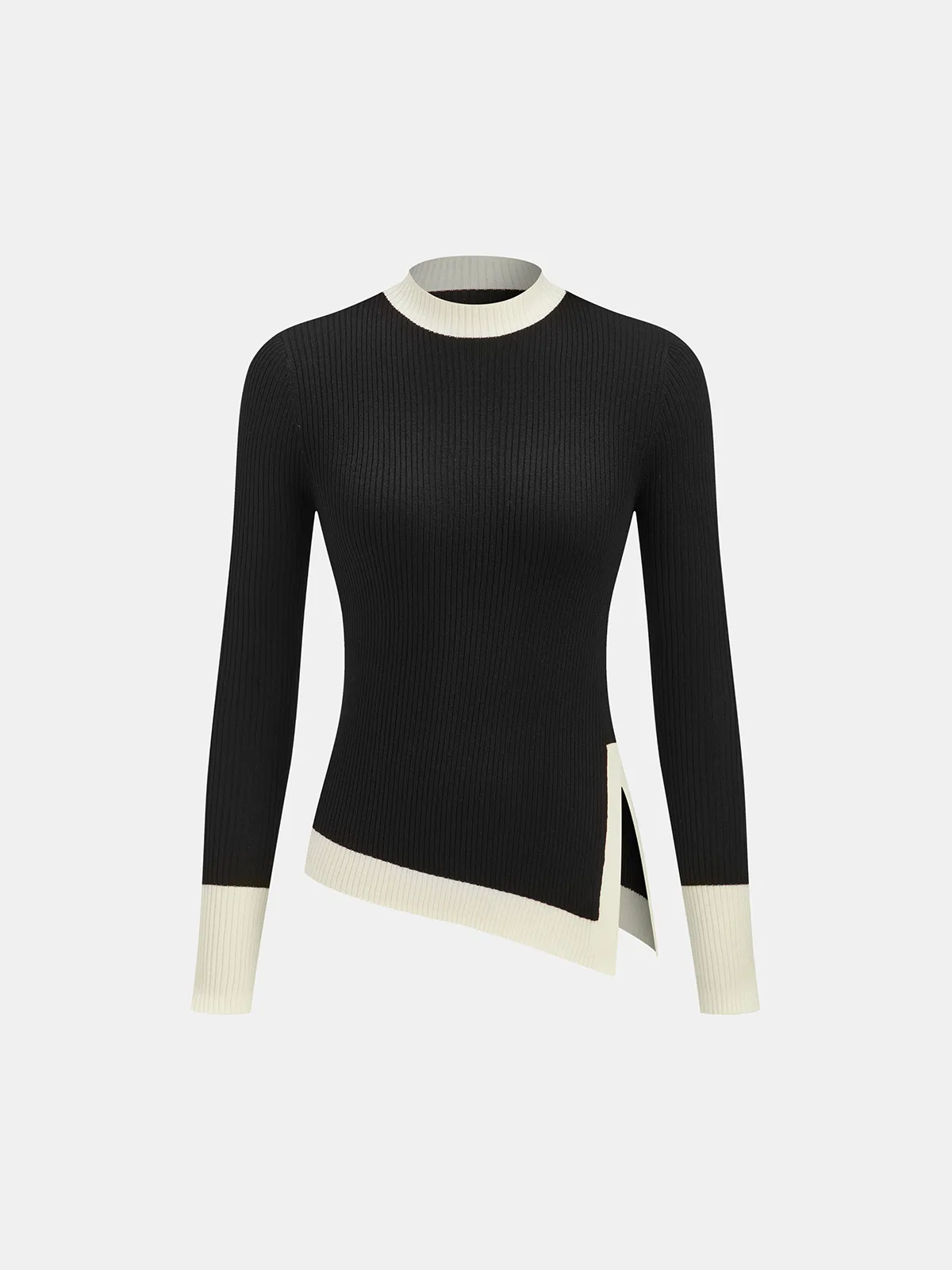Color-Block Asymmetric Hem Ribbed Knit Top sold by COMMENSE product image thumbnail 2