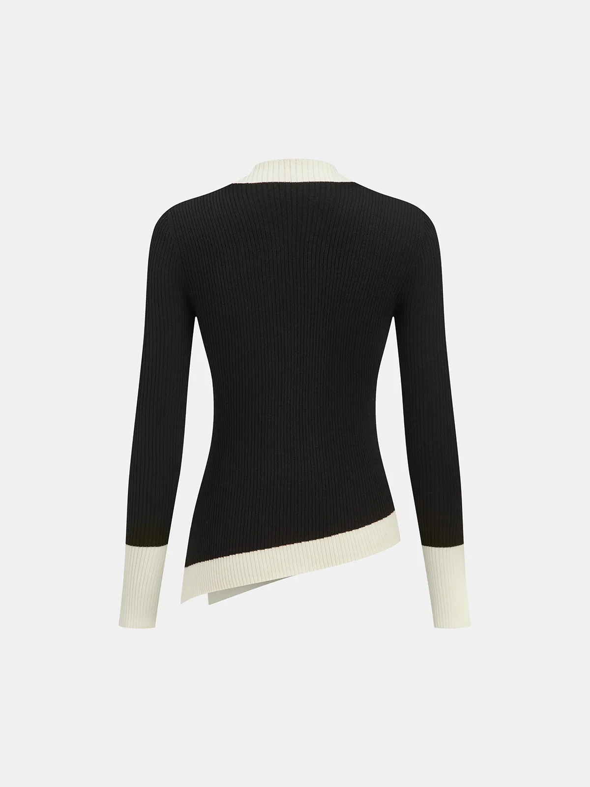Color-Block Asymmetric Hem Ribbed Knit Top sold by COMMENSE product image thumbnail 4