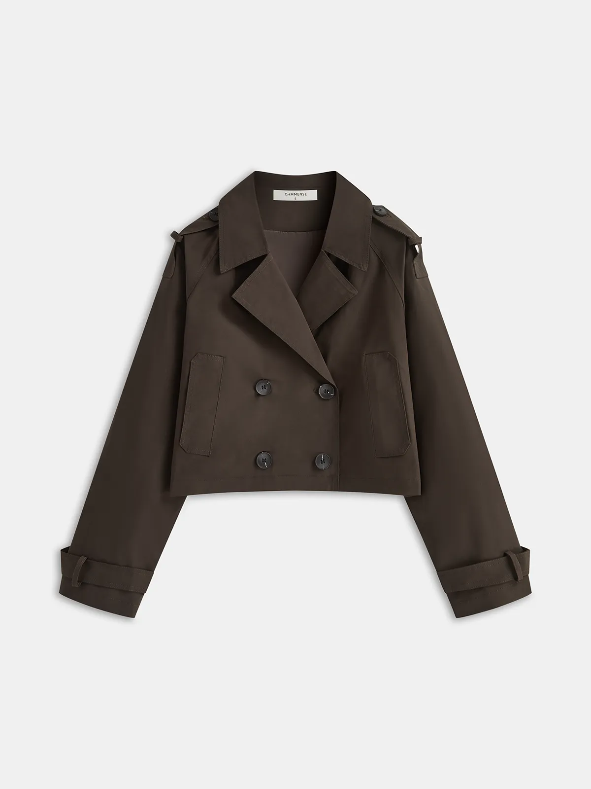 Double-Button Cropped Trench Coat sold by COMMENSE