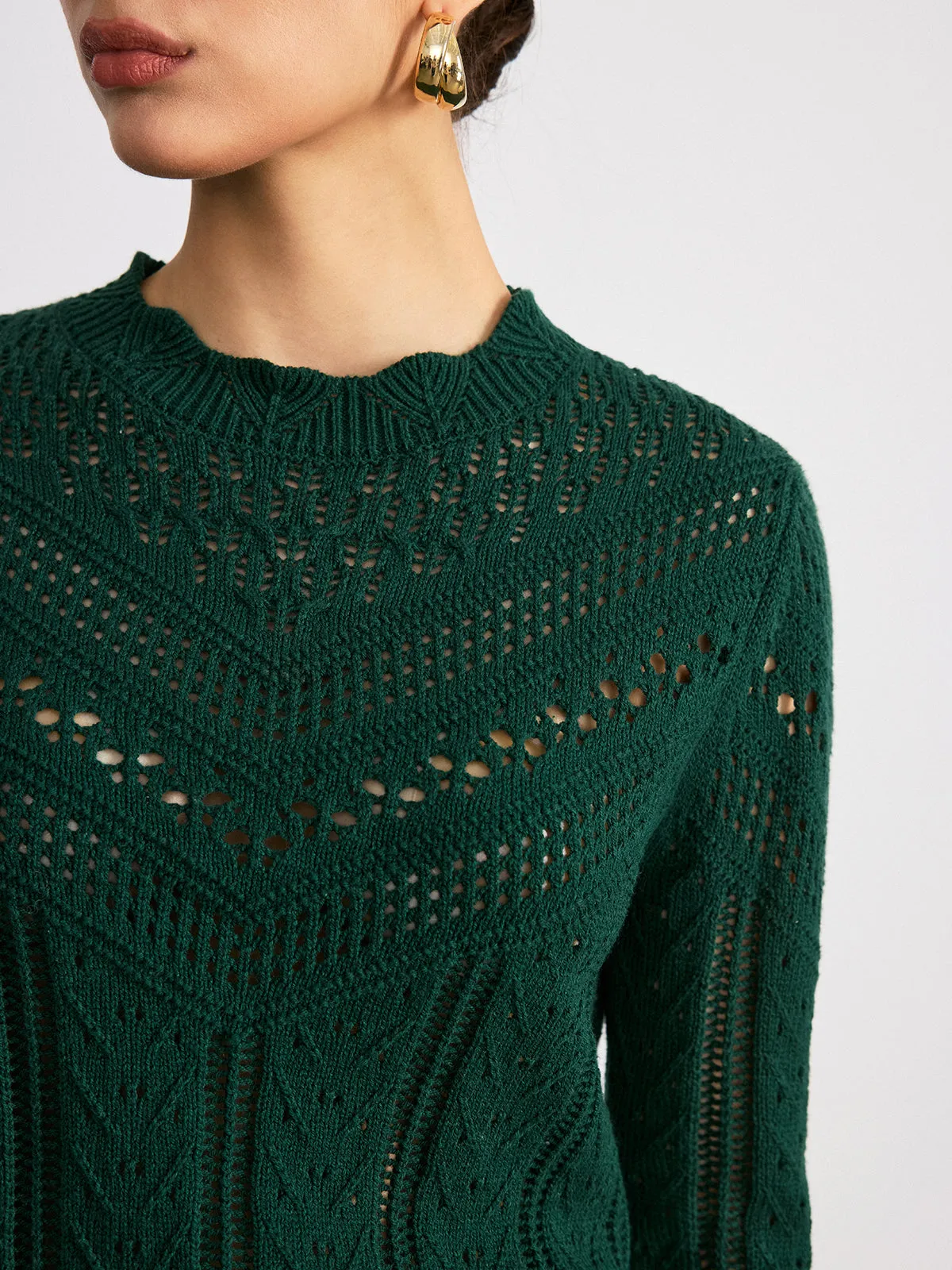 Scalloped Edge Openwork Knit Sweater sold by COMMENSE product image thumbnail 3