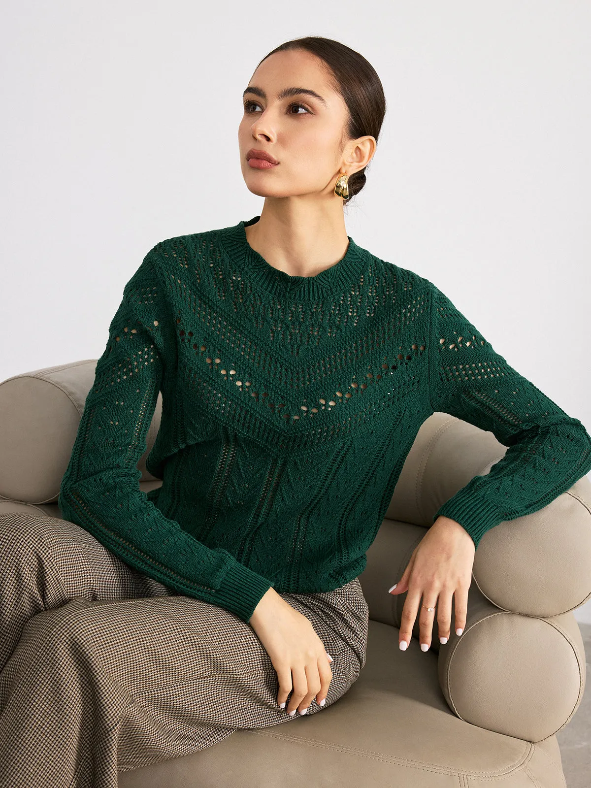 Scalloped Edge Openwork Knit Sweater sold by COMMENSE product image thumbnail 4