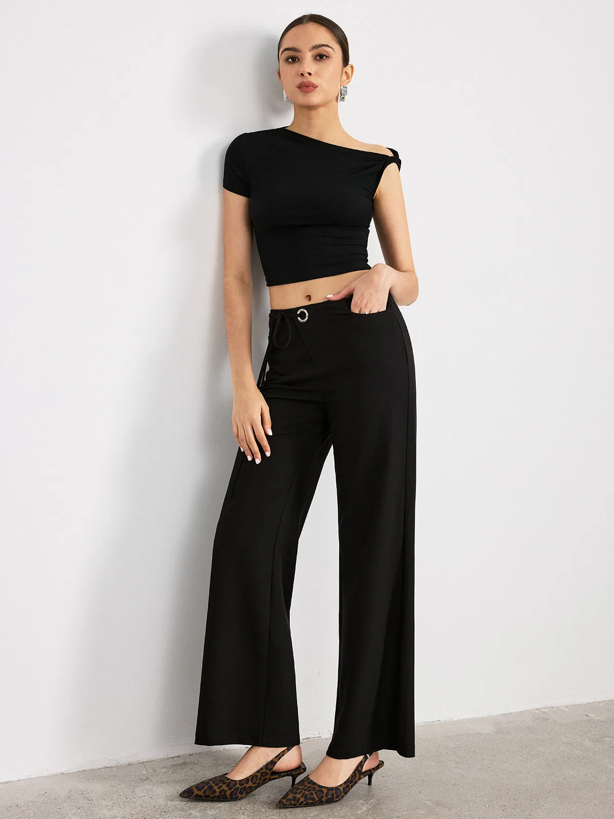 Mid-Waist Straight-Leg Pants sold by COMMENSE product image thumbnail 4