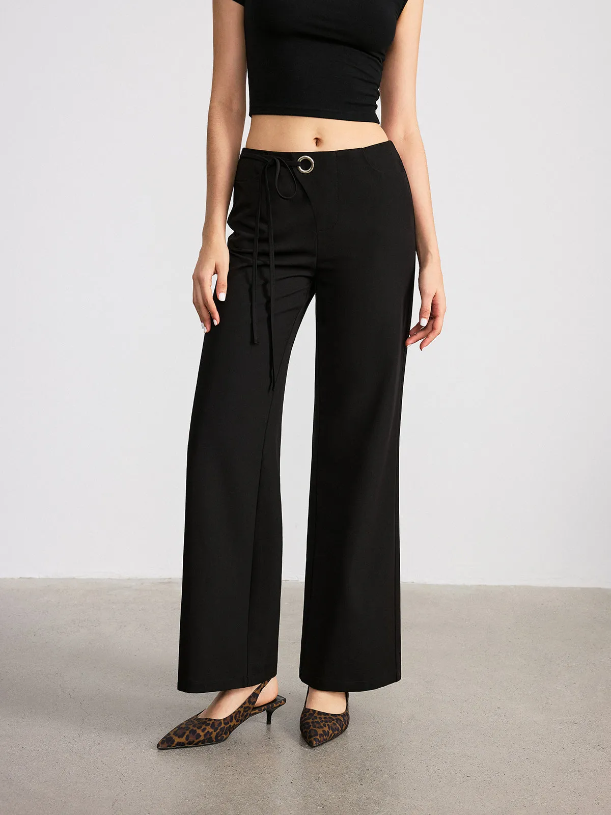Mid-Waist Straight-Leg Pants sold by COMMENSE