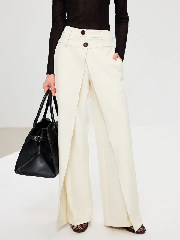 Double Waistband Layered Wide-Leg Pants sold by COMMENSE