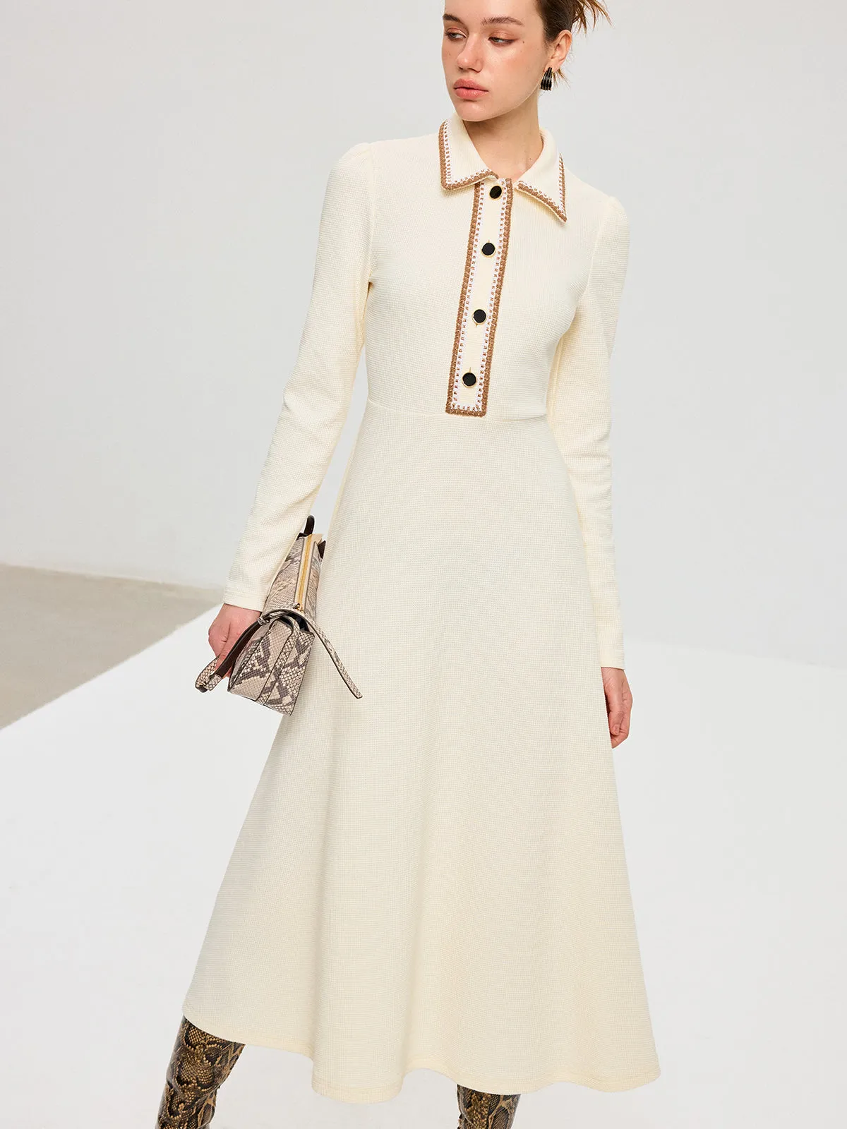 Contrast Trim Collared Midi Dress sold by COMMENSE product image thumbnail 3