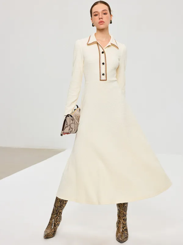 Contrast Trim Collared Midi Dress sold by COMMENSE