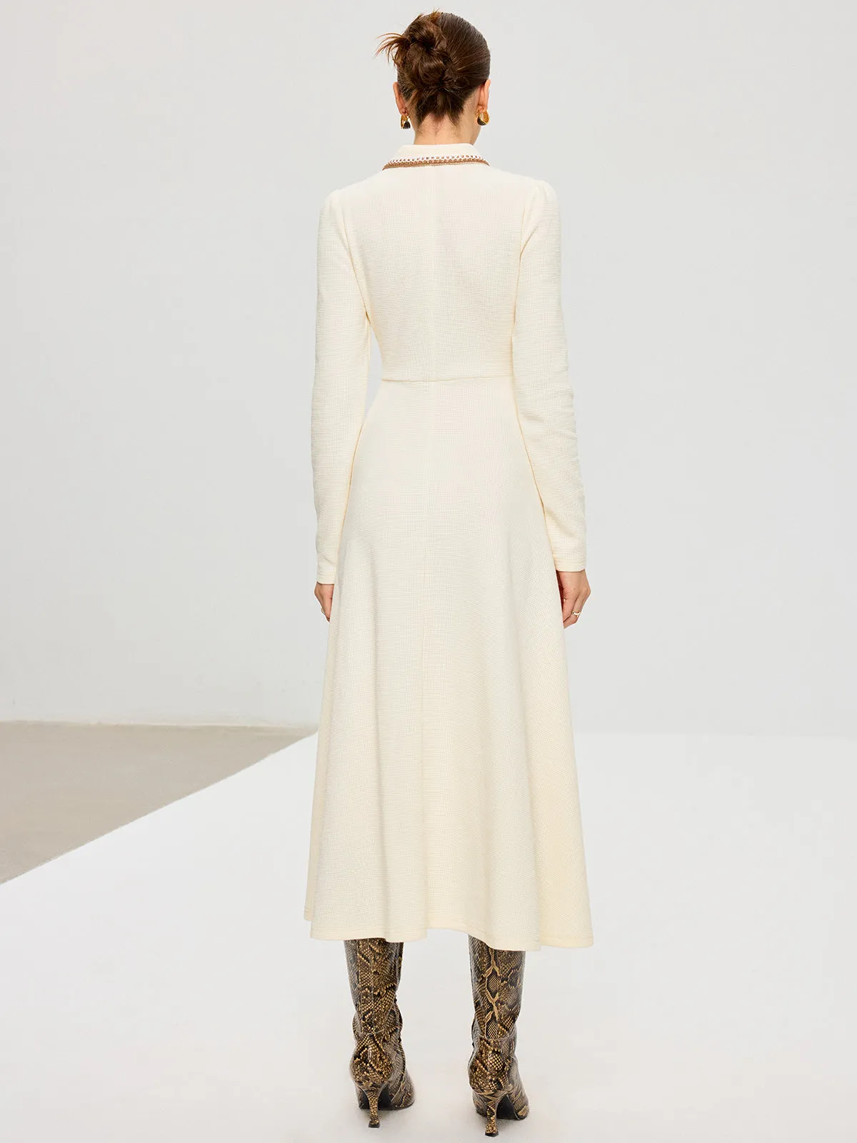 Contrast Trim Collared Midi Dress sold by COMMENSE product image thumbnail 5