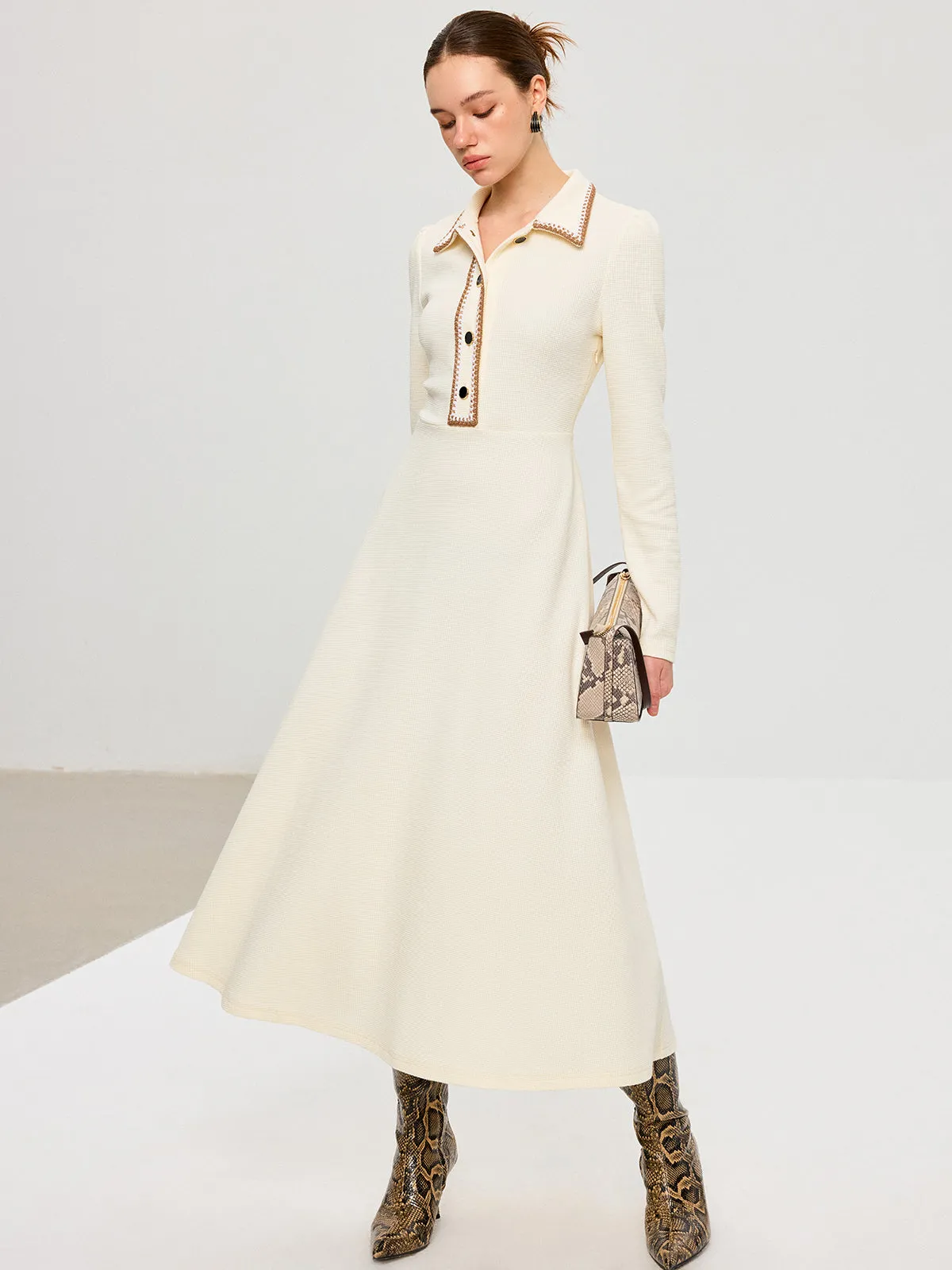 Contrast Trim Collared Midi Dress sold by COMMENSE product image thumbnail 2